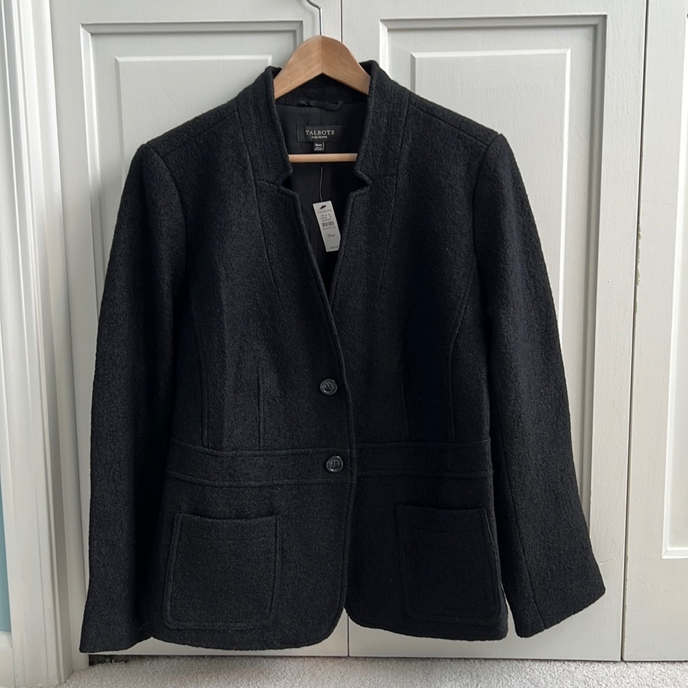 NWT Talbots Black Boiled Wool Feminine Jacket Blazer in Plus Petite Size 18WP